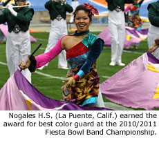 Nogales H.S. (La Puente, Calif.) earned the award for best color guard at the 2010/2011 Fiesta Bowl Band Championship.