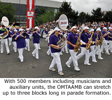 With 500 members including musicians and auxiliary units, the OMTAAMB can stretch up to three blocks long in parade formation.