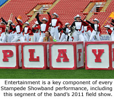 Entertainment is a key component of every Stampede Showband performance, including this segment of the band's 2011 field show. Photo by Marching.com