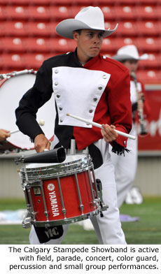 The Calgary Stampede Showband is active with field, parade, concert, color guard, percussion and small group performances. Photo by Marching.com